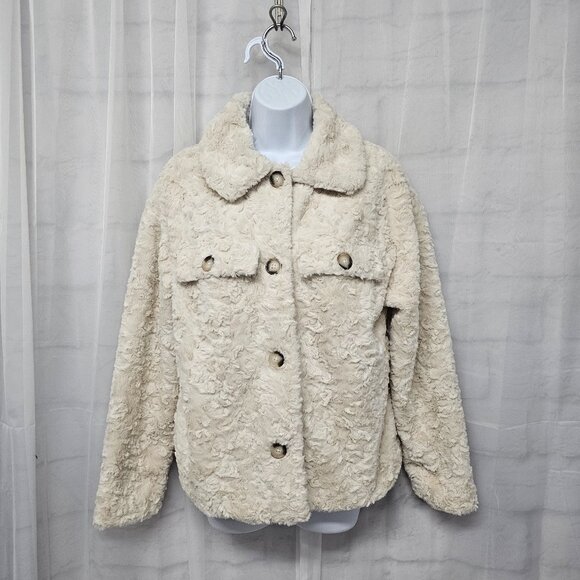 Ci Sono Cream Faux Fur Jacket Bohemian Comfy Cozy Cabin M - Picture 1 of 11